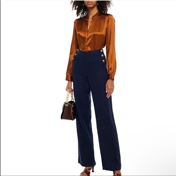 L’Agence Dee High Rise Navy Sailor Linen Trouser Pants 25 - Picture 12 of 12